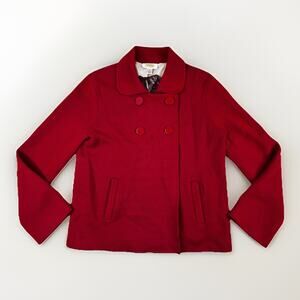 Talbots Red 100% Merino Wool Double Breasted Floral Lined Jacket Size M Peacoat